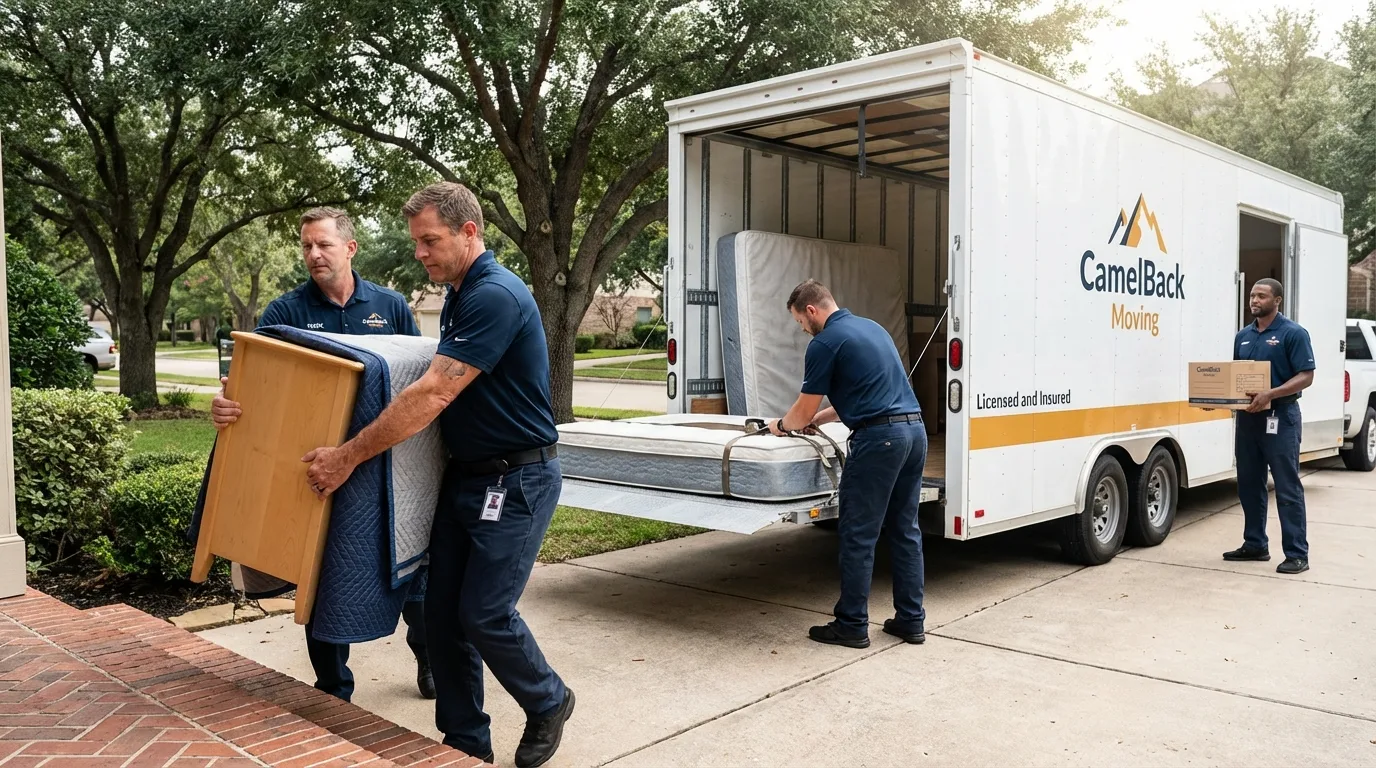 Crew loading residential truck for cross-state move from Ashland, OR