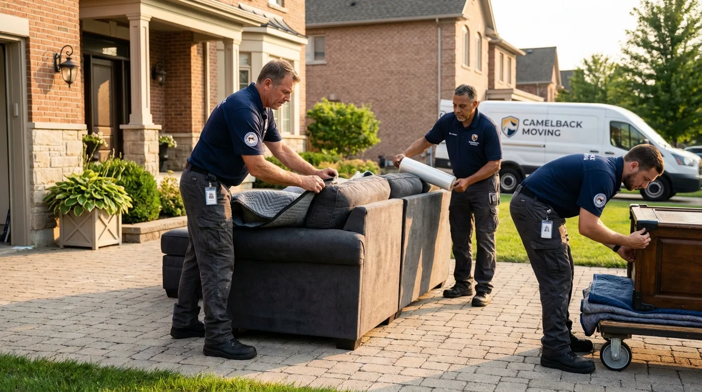 Large estate moving crew wrapping furniture in Ashland, OR