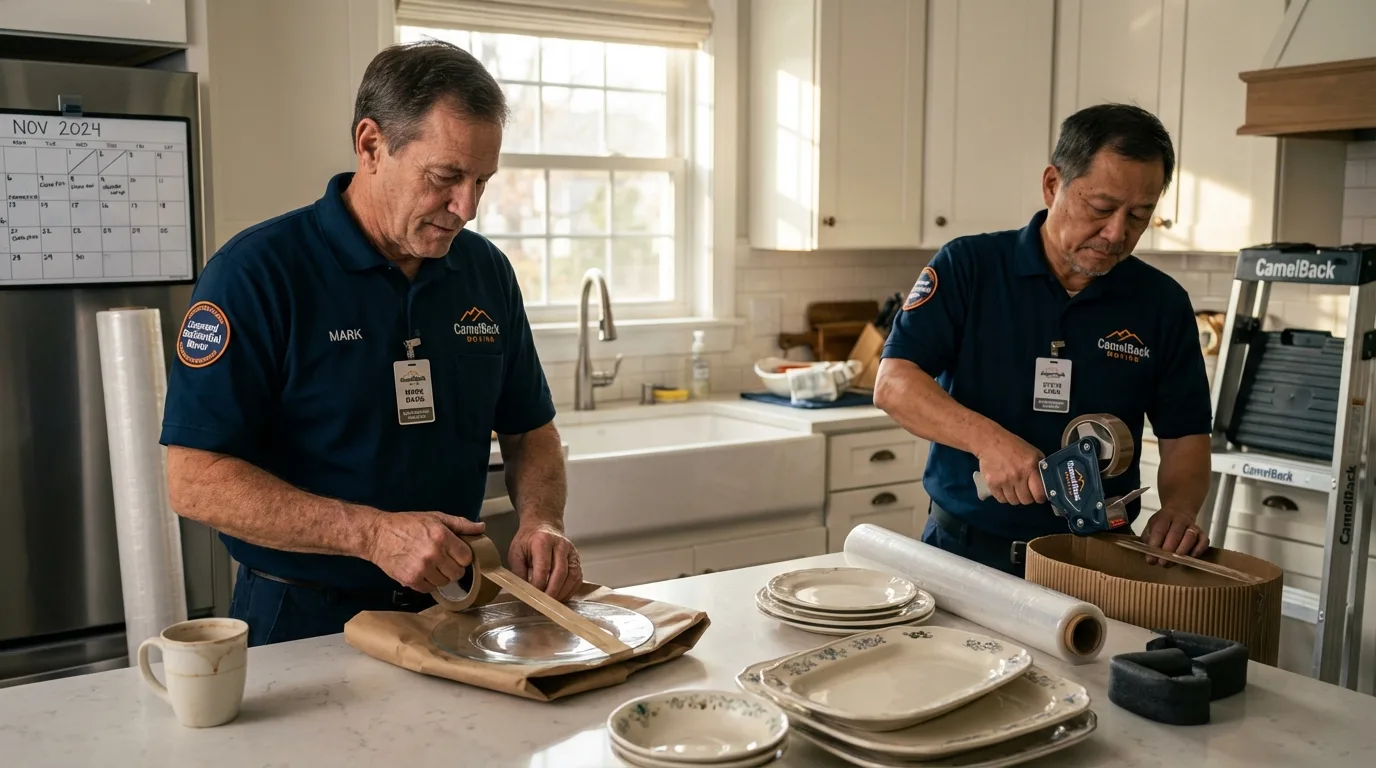 Professional crew packing kitchen dishware in Ashland, OR